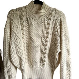 Sezane Cable Knit Turtleneck Sweater in Cream